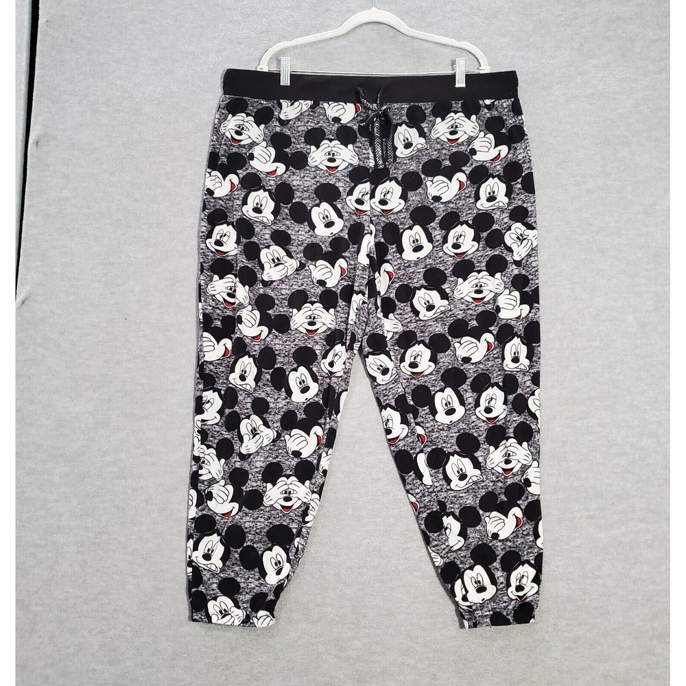 Disney Women Sleepwear 2X Gray Pajama Pants Mickey Mouse Allover Print Fleece